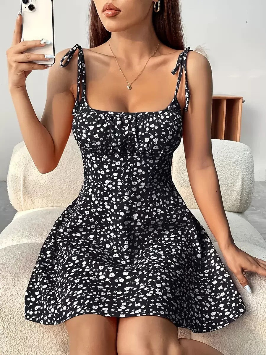 Women's Floral A-Line Mini Dress — Open Back, 10 Colors, XS–XXL