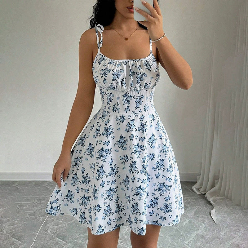 Women's Floral A-Line Mini Dress — Open Back, 10 Colors, XS–XXL