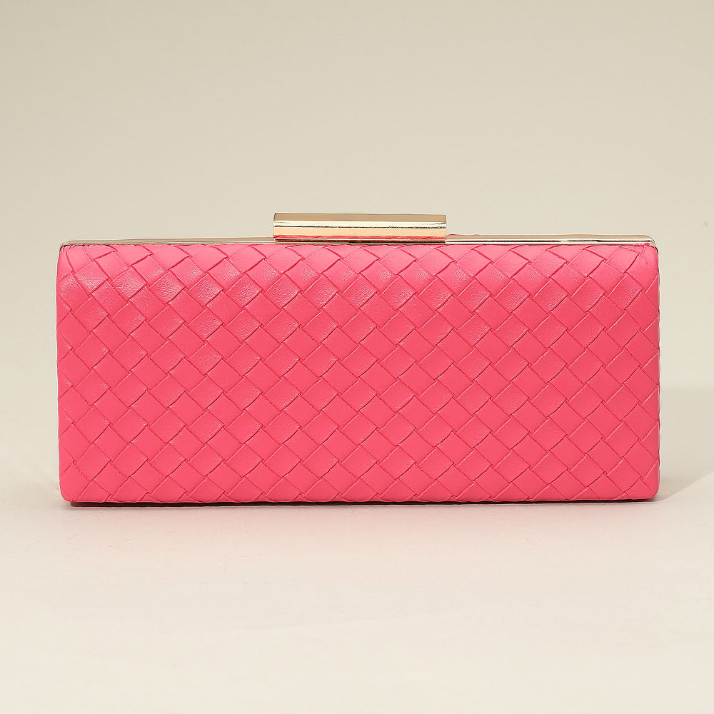 Faux Leather Basket Weave Clutch Evening Bag / Crossbody Bag