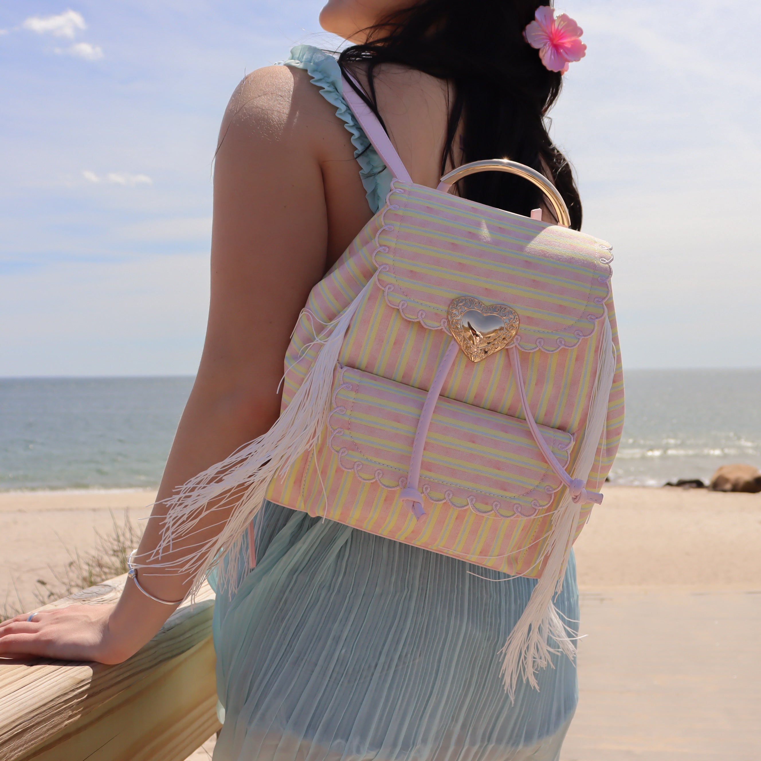 Seaside Sweetheart Fringe Backpack Pink Multi