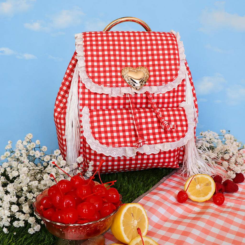 Seaside Sweetheart Fringe Backpack Gingham